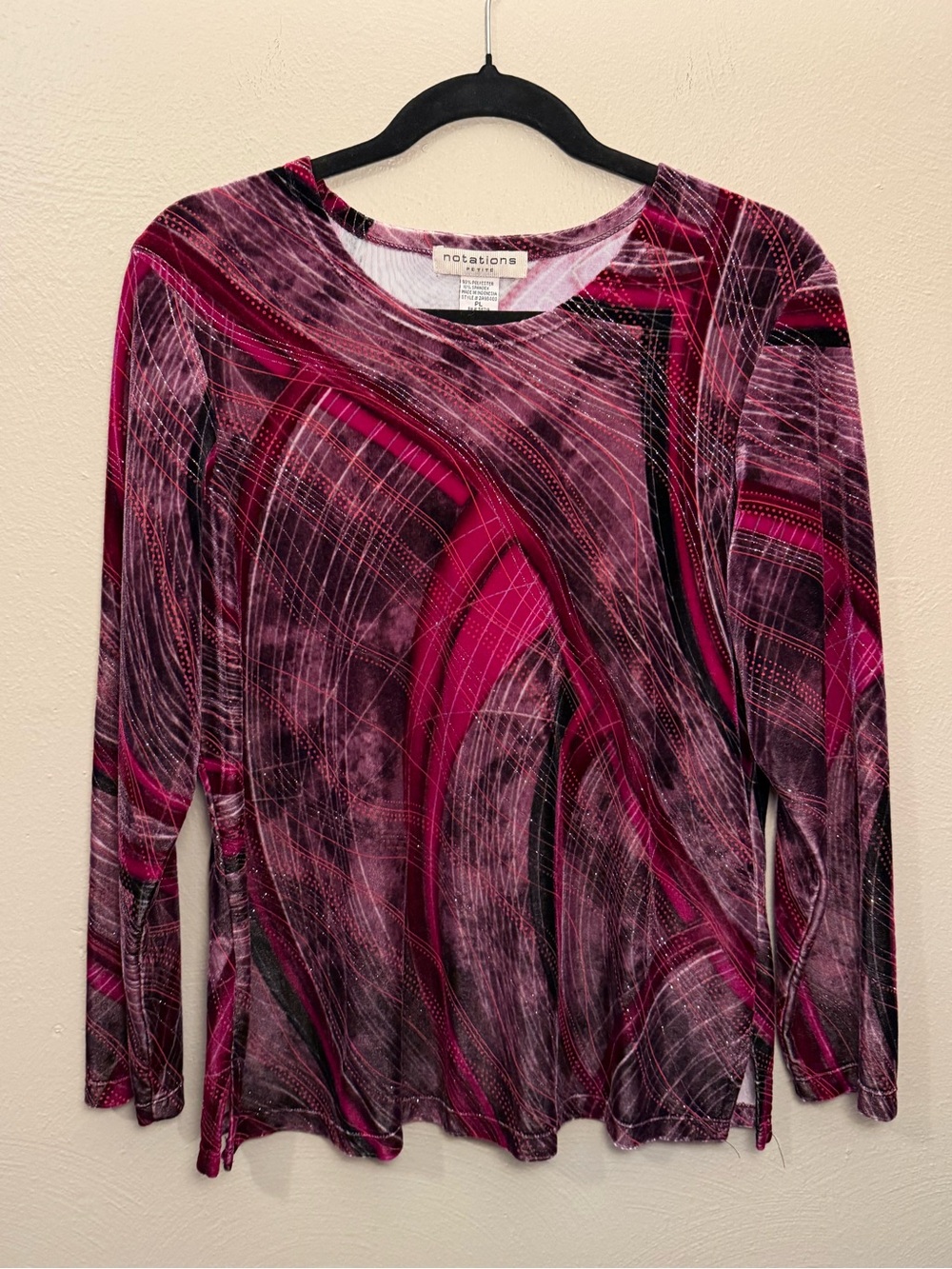 Notations Vintage 90s Velvet Whimsygoth Abstract Long Sleeve Top